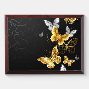 Gold and white butterflies award plaque