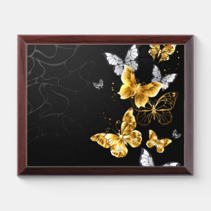 Gold and white butterflies award plaque
