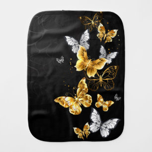 Gold and white butterflies baby burp cloth