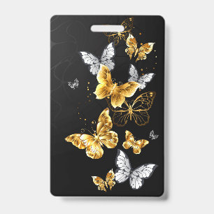 Gold and white butterflies badge
