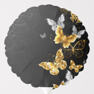 Gold and white butterflies balloon
