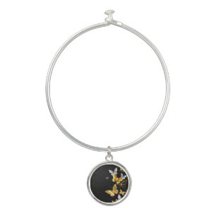 Gold and white butterflies bangle bracelet