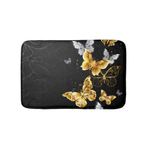 Gold and white butterflies bath mat