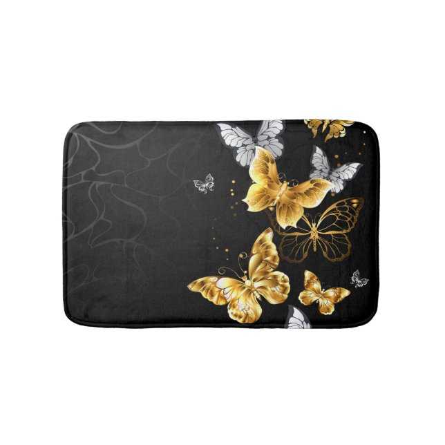 Gold and white butterflies bath mat (Front)