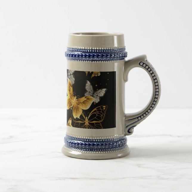 Gold and white butterflies beer stein (Right)