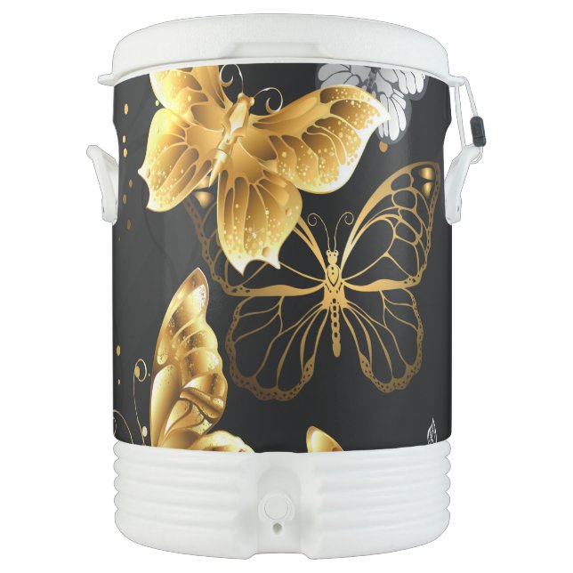 Gold and white butterflies beverage cooler (Front)