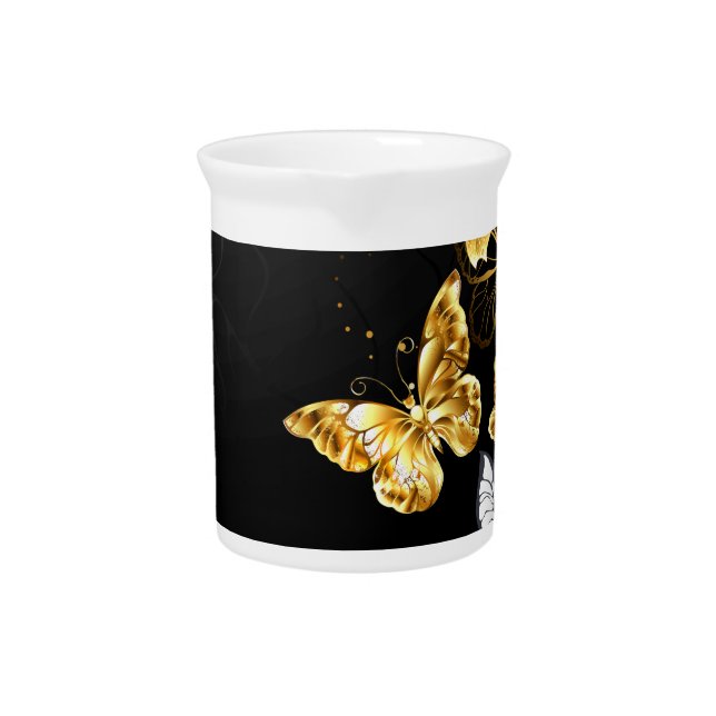 Gold and white butterflies beverage pitcher (Front)