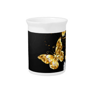 Gold and white butterflies beverage pitcher