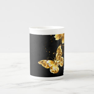 Gold and white butterflies bone china mug