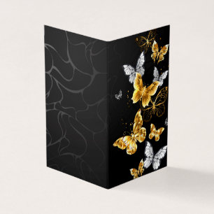 Gold and white butterflies business card