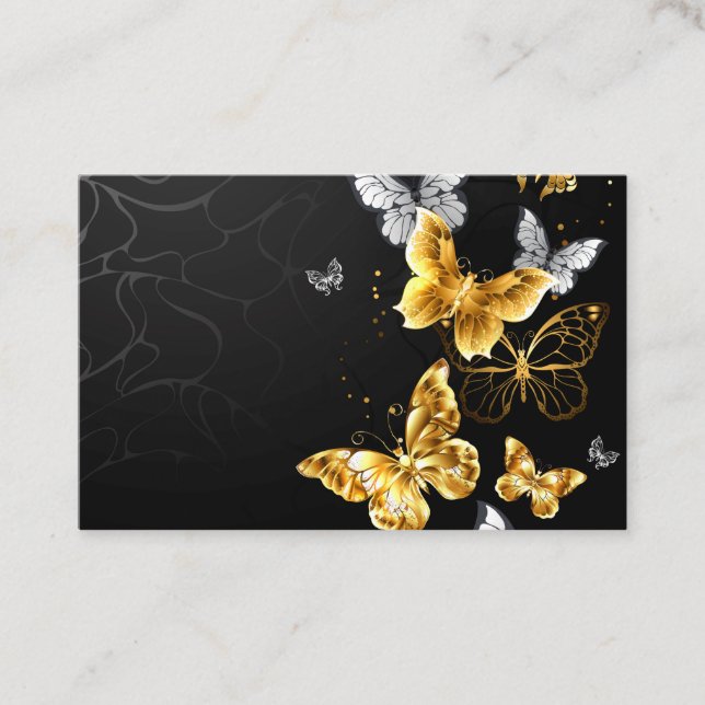 Gold and white butterflies business card (Front)