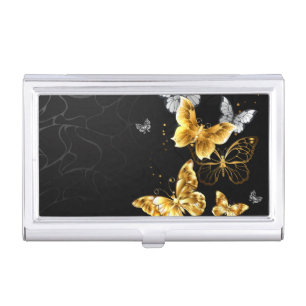 Gold and white butterflies business card case