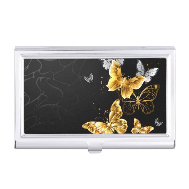 Gold and white butterflies business card case (Front)