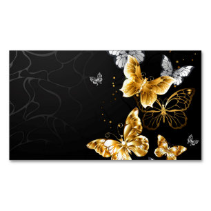 Gold and white butterflies business card magnet