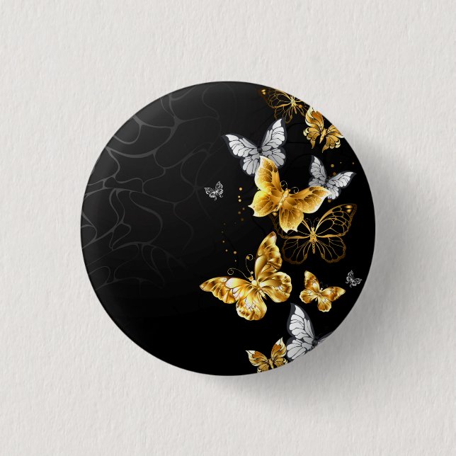 Gold and white butterflies button (Front)