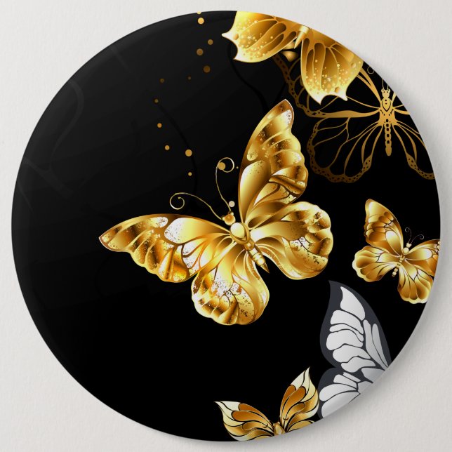 Gold and white butterflies button (Front)