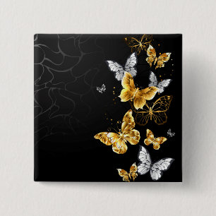 Gold and white butterflies button