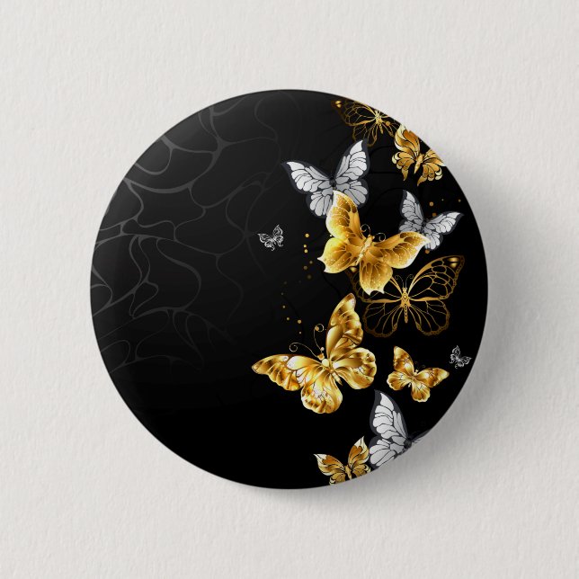 Gold and white butterflies button (Front)