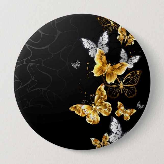 Gold and white butterflies button (Front)