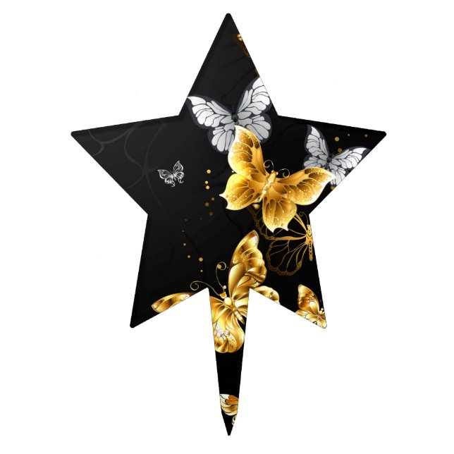 Gold and white butterflies cake topper (Front)