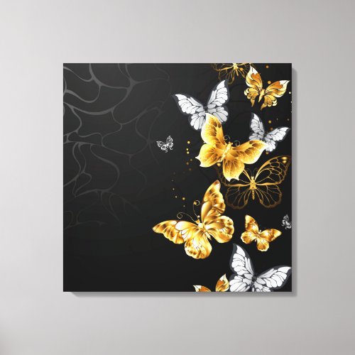 Gold and white butterflies canvas print