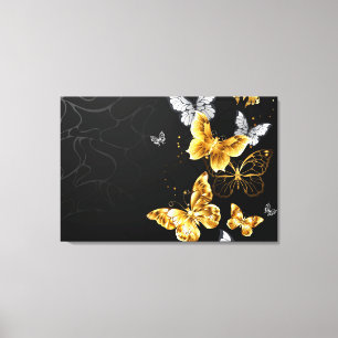 Gold and white butterflies canvas print
