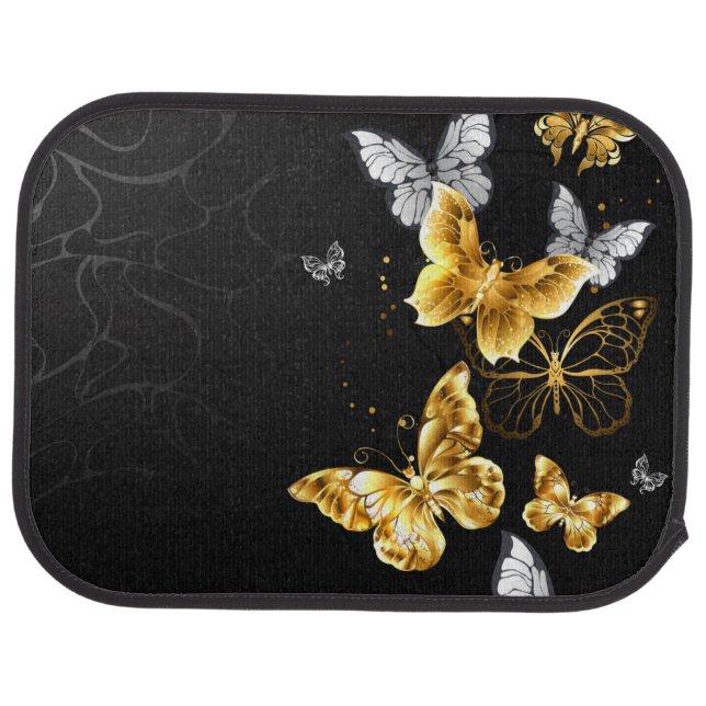 Gold and white butterflies car floor mat (Rear)