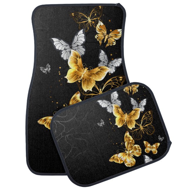 Gold and white butterflies car floor mat (Set)