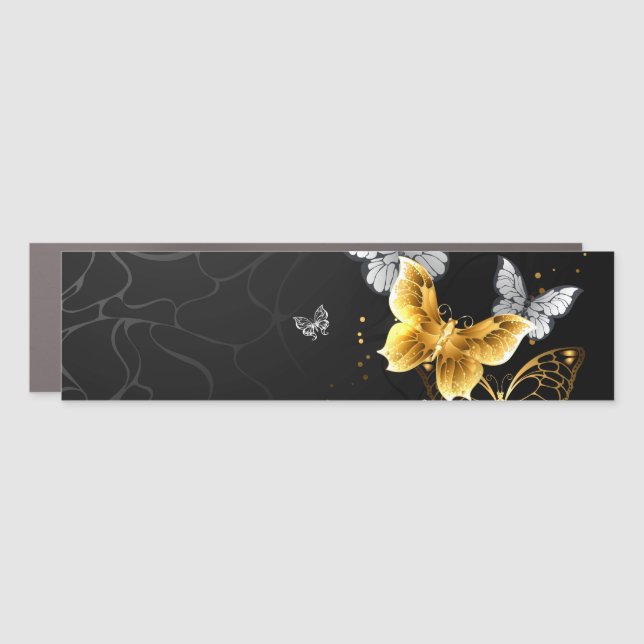 Gold and white butterflies car magnet (Front)