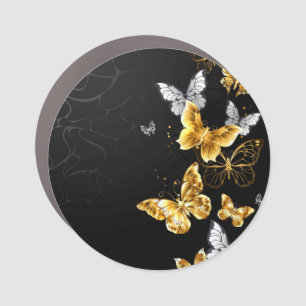 Gold and white butterflies car magnet