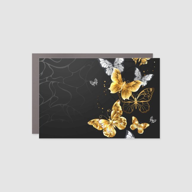 Gold and white butterflies car magnet (Front)
