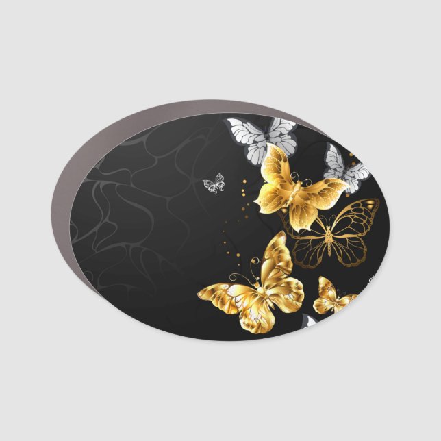 Gold and white butterflies car magnet (Front)