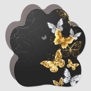 Gold and white butterflies car magnet