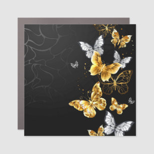 Gold and white butterflies car magnet