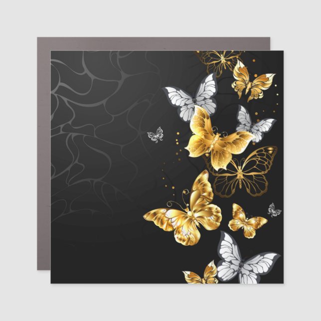 Gold and white butterflies car magnet (Front)
