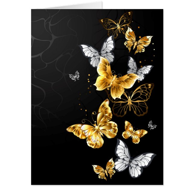 Gold and white butterflies card (Front)
