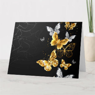 Gold and white butterflies card