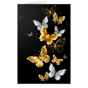Gold and white butterflies card