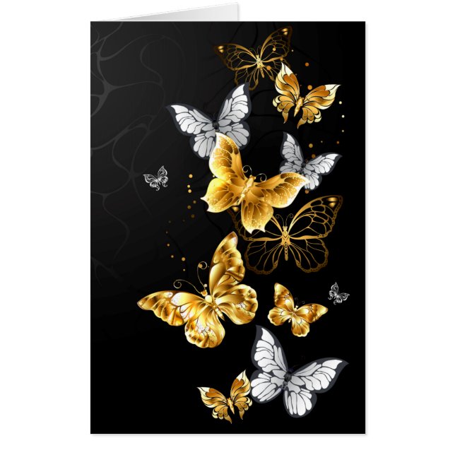 Gold and white butterflies card (Front)