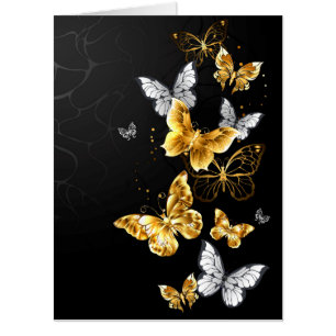 Gold and white butterflies card
