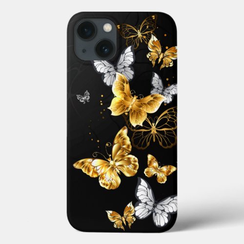 Gold and white butterflies iPhone 13 case