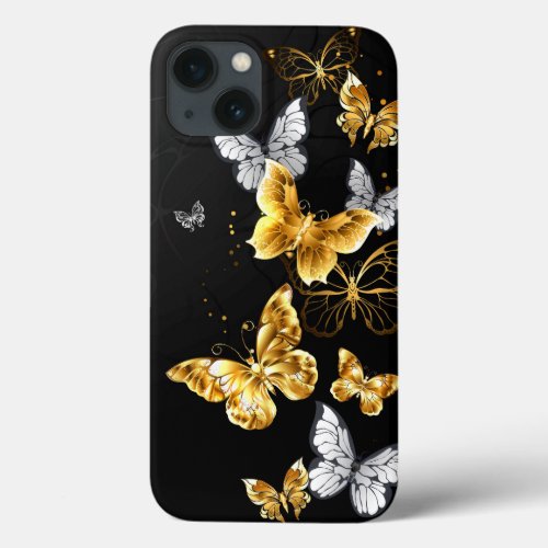 Gold and white butterflies iPhone 13 case