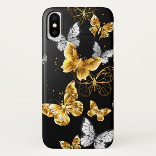 Gold and white butterflies iPhone x case