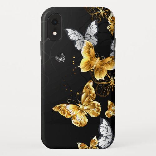 Gold and white butterflies iPhone XR case