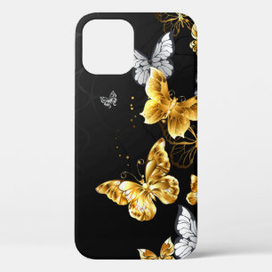 Gold and white butterflies iPhone 12 pro case