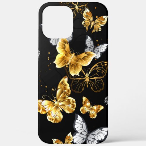 Gold and white butterflies iPhone 12 pro max case