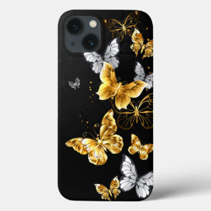 Gold and white butterflies iPhone 13 case