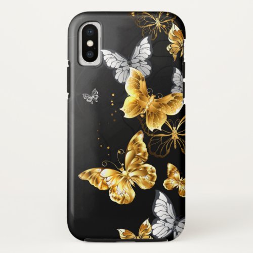 Gold and white butterflies iPhone XS case