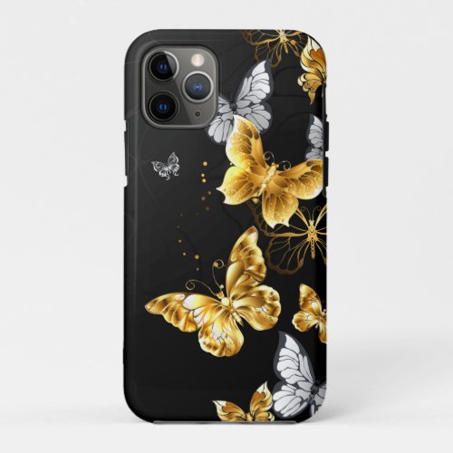 Gold and white butterflies iPhone 11 pro case