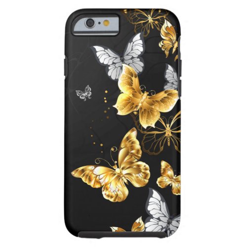 Gold and white butterflies tough iPhone 6 case